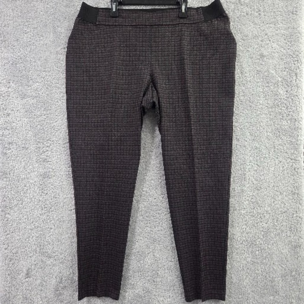 Talbots‎ Woman 2X Pull On Ankle Pants Gray Maroon Plaid Check Stretch Comfort